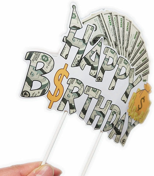 The DaPai Set Dollar Bill Theme Cake Topper & Cupcake Toppers Birthday Party Decoration Cash Dollar Sign Cake Topper