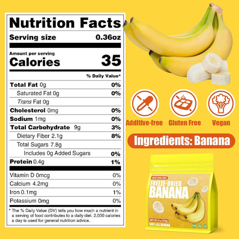 Egcina 6oz (6oz) Freeze Dried Bananas Crispy Banana Chips, Lightly Sweetened Fruit Snack Resealable Bag for Smoothies