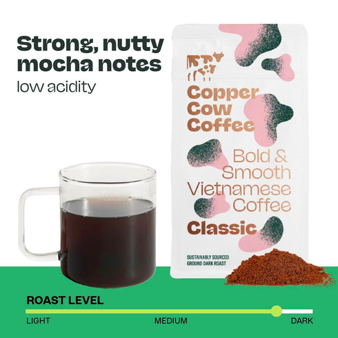 24 OZ 100% Copper Cow Premium Vietnamese Ground Coffee, | Classic Black Coffee | Dark Roast Made from Robusta Beans |