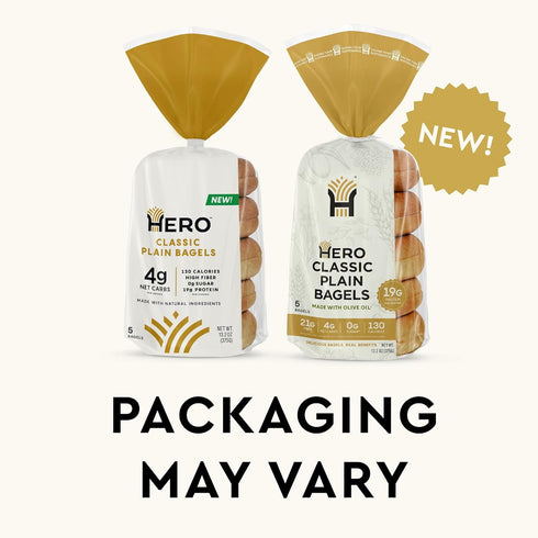 4g 19g 130 (10 2 packs 5) Hero Classic Plain Bagel - Net Carbs, Protein, High Fiber, Calories per serving bagels