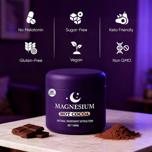 WSJAWH 25 Magnesium Hot Cocoa Jar Melatonin-Free Natural Sleep, Hot Chocolate Powder for Adults with Reishi Mushroom