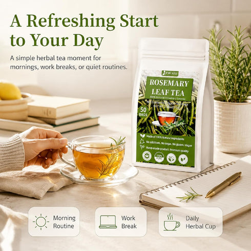 50 Count, 100% Rosemary Tea Bags - Pure Dried Rosemary Leaves, Caffeine-Free Herbal Tea, Natural & Aromatic