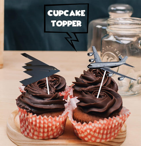 LETLIMIT 18pcs Military Airplane Dessert Cupcake Topper Aviation Aircraft Theme Decor Supplies Baby Shower Children Boy