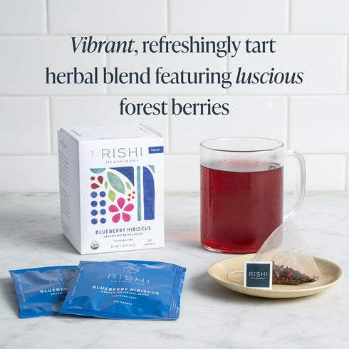 Rishi Tea Blueberry Hibiscus Herbal Tea - Organic, Caffeine Free, 15 Count Sachet Bags, Sweet & Tangy