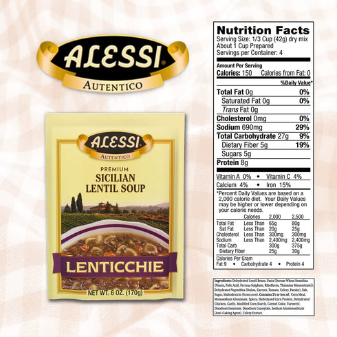 6oz Pack 1) Alessi Autentico Premium Soups, Traditional Flavors, (Sicilian Lentil