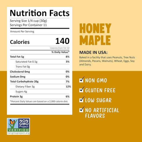 12 oz (Pack 4) Kellys Four Plus Granola Cereal | Honey Maple Healthy Granola for Yogurt | Hand Made Snacks