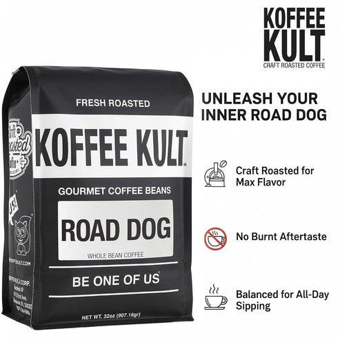 32oz) Koffee Kult Road Dog Dark Roast Coffee Beans (whole bean