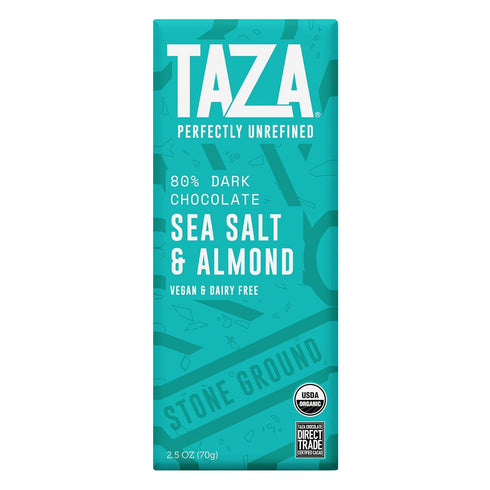 80% 2.5 (6 Count), Taza Chocolate Organic Amaze Bar Stone Ground, Sea Salt Almond, Ounce Vegan