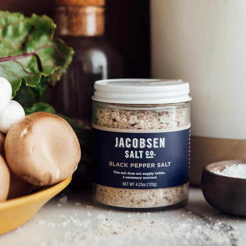 4.23oz Jacobsen Salt Co. Black Pepper Salt Kosher Sea Salt, Non-Iodized Made in USA, Non-GMO, Steak Seasoning, Real