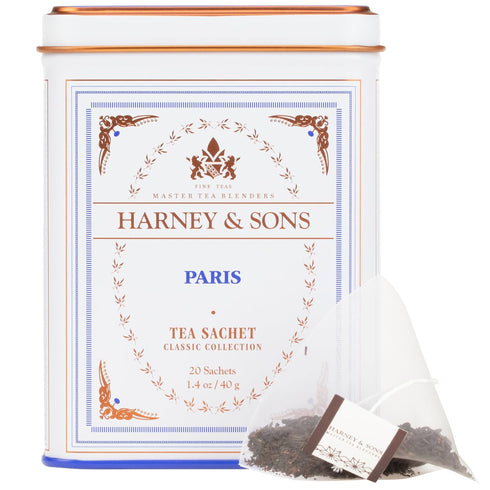 20 Harney & Sons Paris Flavored Black Tea Sachets | Fruity Vanilla & Caramel Blend with Hint of Lemony Bergamot