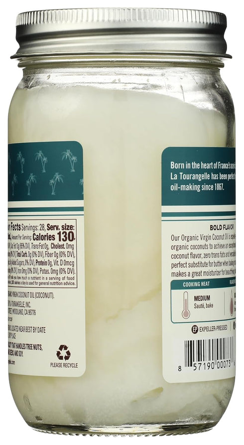 14 oz (Packaging La Tourangelle, Organic Virgin Unrefined Coconut Oil, Great for Cooking, Baking, Hair, and Skin Care