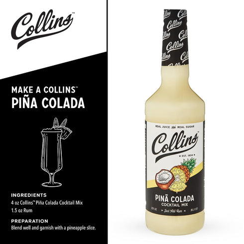 32 oz Collins Pina Colada Mix | Made With Real Pineapple Juice, Coconut and Other Natural Flavors | Tropical Cocktail