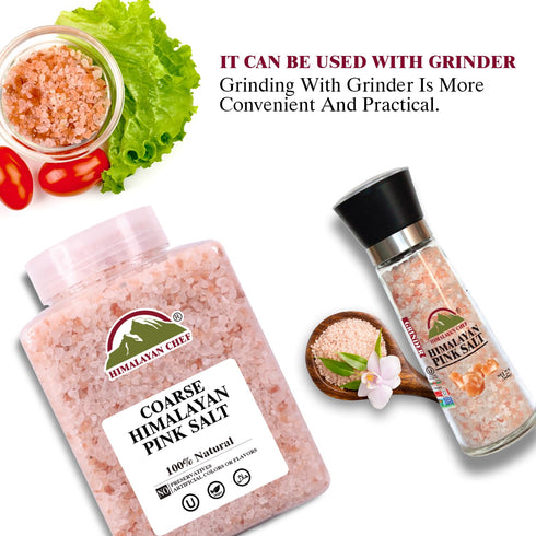 5 lbs 84+ Pack 2 Himalayan Chef Coarse Salt for Grinder Refill, jar, Contains Trace Minerals, Perfect for Cooking, Pink
