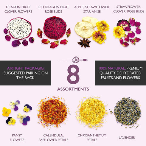 Set MILLIN Cocktail Garnish Gift Edible Flowers & Dehydrated Fruits | Premium Bar Accessories | Unique Gift for Her |