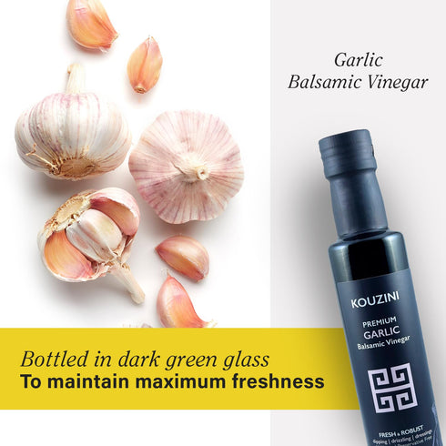 250ml Kouzini Ultra Premium Garlic Balsamic Vinegar, Aged Balsamic Vinegars from Modena, Italy, Premium, Smooth