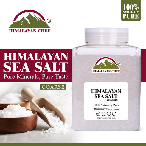 5 lb Himalayan Chef Coarse Grain Himalayan Sea Salt, Jar - Pure, Natural, Non-GMO, Kosher, Ideal for Cooking, Baking