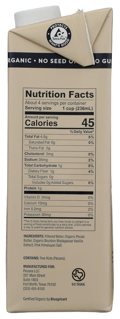 Pecana 32 Organic Unsweetened Vanilla Pecan Milk, FZ