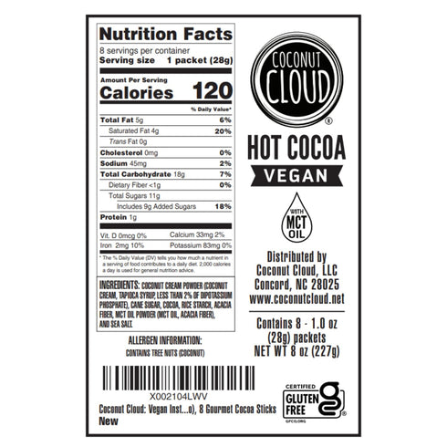 8 Dairy Free Hot Cocoa Sticks | Delicious, Vegan, Non-GMO, Natural, Coconut Powdered Milk + MCT OIL. (Just add Water
