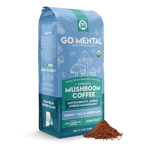 Organic Turkey Tail & Cordyceps Mushroom Coffee Dark Roast, Full Fruiting Body,