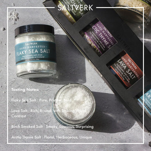 Set 4 12.33 Oz Saltverk Salt Gift - Includes Jars - Flaky, Lava , Birch Smoked, Arctic Thyme Sea Salts- Gourmet