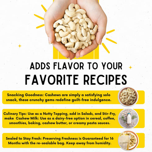 48 oz (3 lb) Sunbest Natural Raw Whole Cashews Bulk Bag Unsalted, Unroasted Cashews, Vegan, Gluten-Free, Non-GMO