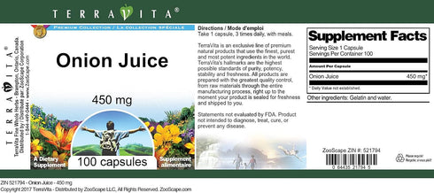 Terravita 450 (100 521794) Onion Juice - mg Capsules, ZIN: