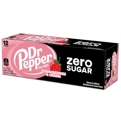 12 oz 12 Pack Dr Pepper Zero Strawberries and Cream Soda, fl cans