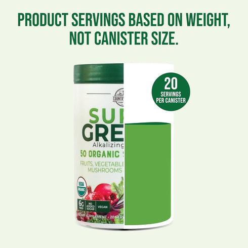 Country 50 20 10.6 Oz Farms Super Greens Natural Flavor, Organic Super Foods, USDA Organic Drink Mix, Fruits