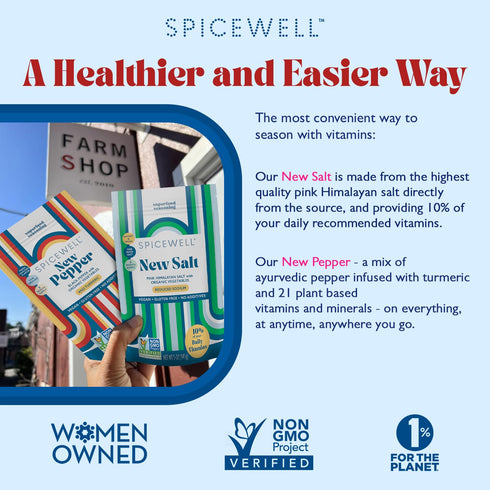 Spicewell New Salt and Pepper Pouch Duo | Reduced Sodium Himalayan Pink Salt + The Tastiest and Warmest Black Pepper