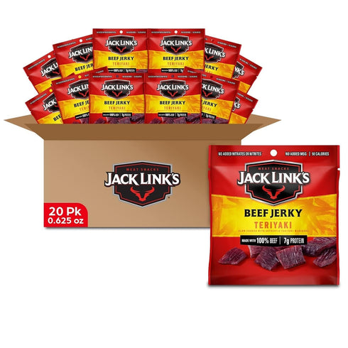 Jack Link's Beef Jerky, Teriyaki, Multipack Bags - Flavorful Meat Snacks for