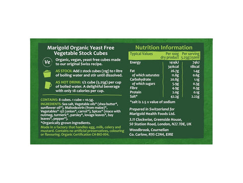 Marigold Org Veg Bouillon Yeast Free, 8 Cubes