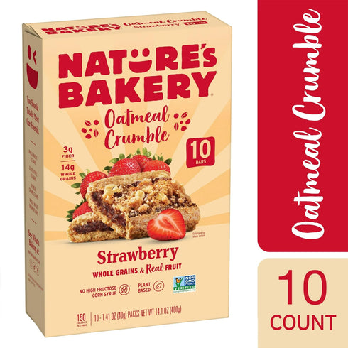 KD Chocolates 14.1 oz, 10 Count Nature's-Bakery Oatmeal Crumble Strawberry Breakfast Snack Bars, Whole Grains, Real