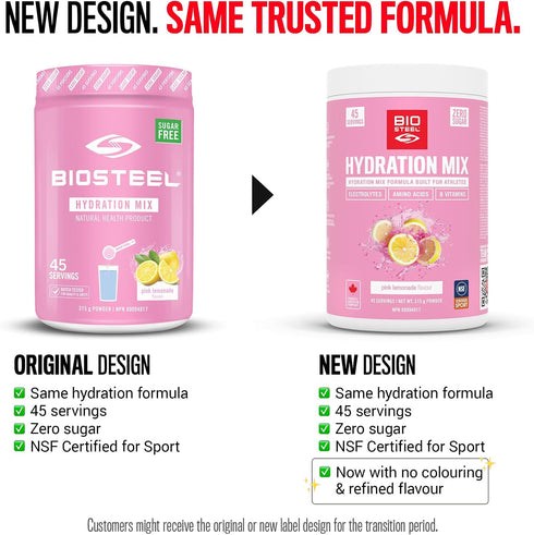 5 45 BIOSTEEL Zero Sugar Hydration Mix, Great Tasting Hydration with Essential Electrolytes, Pink Lemonade, Servings
