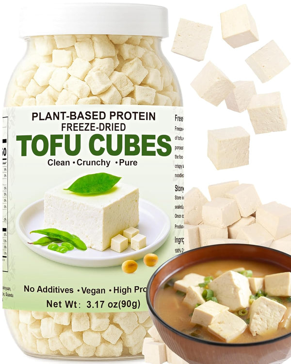 Egcina Freeze Dried Tofu Cubes Light, Crispy Vegan Snack & Plant-Based Soy Bites,