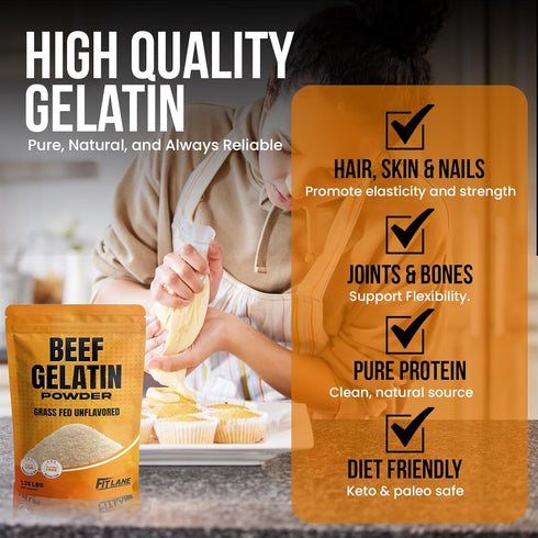 1.25 lbs Gummy Beef Gelatin Powder - Grass-Fed, Unflavored, Non-GMO - Premium Thickening Agent for Cooking & Baking