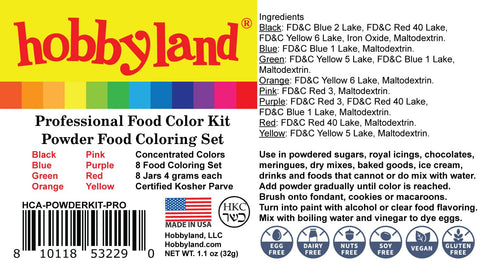 Set, 8 4 Hobbyland Powder Food Color Kit, Professional Powder Food Coloring Colors, Gram Jars