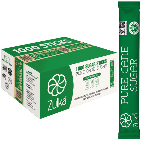 Zulka Pure Cane Sugar Sticks, 0.14 oz | All Natural & Non-GMO