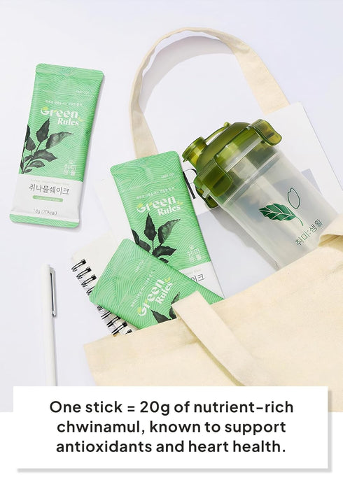 Set 10 Packs Korean Food Greenrules Korean Grain Shake Gift with Chwinamul Plant-Based Meal Mix Powder, Stick + Free
