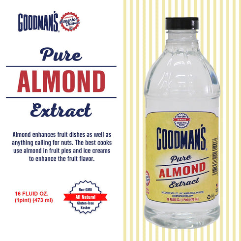 (16oz Goodman's Pure Almond Extract - Gluten-Free, Non-GMO, Kosher, Low Carb & Low Calorie - Ideal for Baking, Cooking