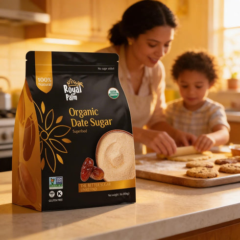 (1LB) 16oz Pack Royal Palm Organic Date Sugar - Premium Natural Sweetener - Ideal Baking Sugar Substitute - High-Fiber