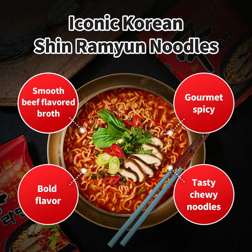 4.23 oz (Pack 16), Packaging Nongshim Shin Ramyun Noodles, Spicy Korean Signature Instant Ramyun, Rich Beef Flavored