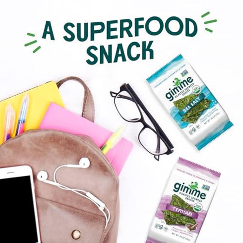 Gimme 6 Count, Omega3s Seaweed Organic Premium Roasted Seaweed Snacks, Teriyaki, Keto, Vegan, Gluten-Free, Great Source