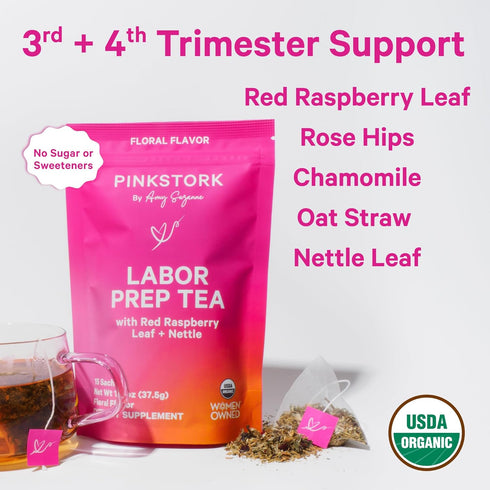 Pink Stork Organic Labor Prep Tea - Red Raspberry Leaf with Chamomile, Pregnancy Must Haves, 15 Sachets