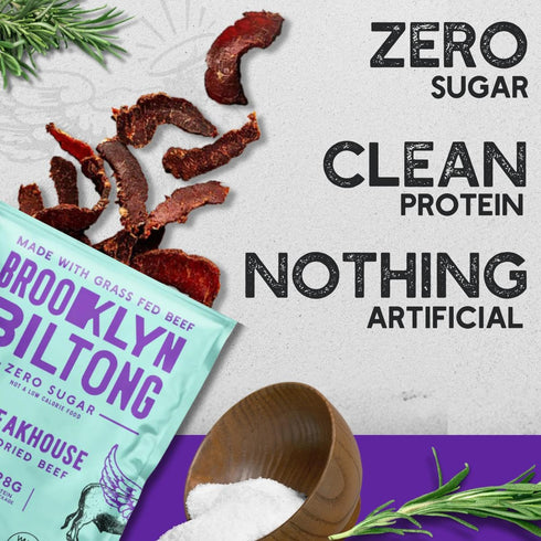 Brooklyn Biltong Air Dried Grass Fed Beef Snack, South African Jerky (8 oz, Pack of 1) - Whole30 Approved.