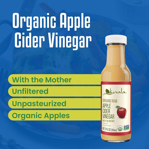 Immune 12 oz Kevala Organic Raw Apple Cider Vinegar - Unfiltered and Unpasteurized Apple Vinegar Perfect for a Salad