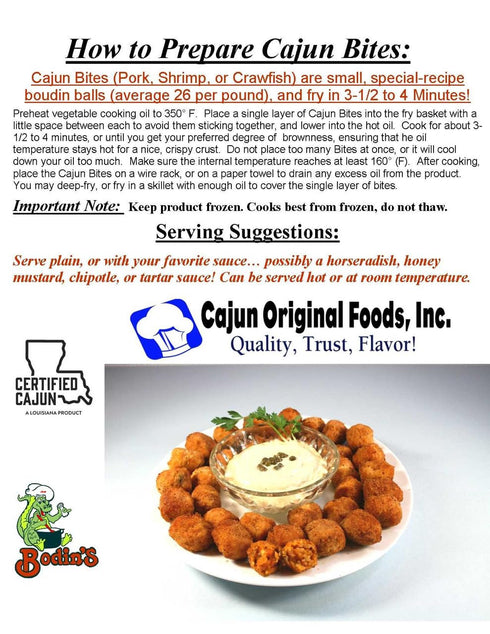 Cajun Original Foods 26 (1 lb). ~0.6 oz Frozen Pork Sausage Boudin Balls, Avg ct Cajun Battered Boudin Sausage Bites