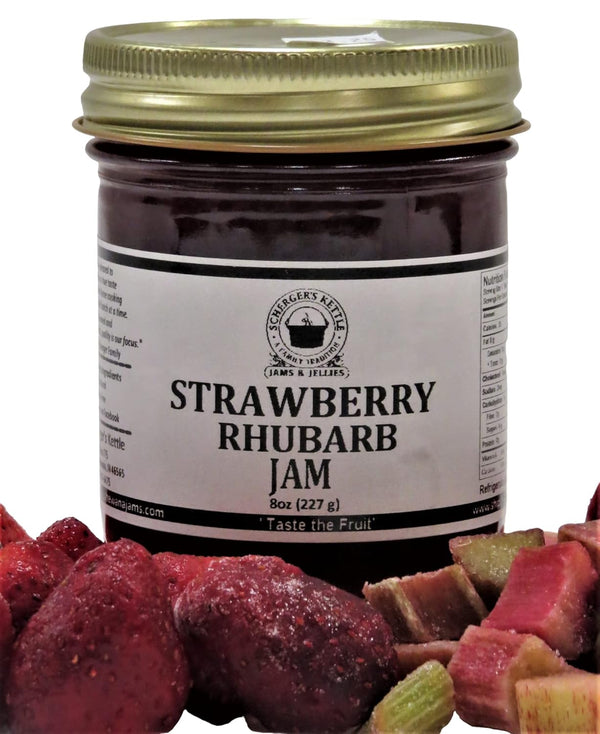 Scherger's Kettle - Shipshewana, IN Strawberry Rhubarb Jam, All Natural/Low Sugar, 8 oz