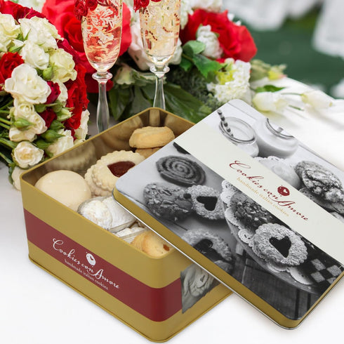 30 2Lb Assorted Italian Cookies Gift Box, Over Individually Wrapped Traditional Gourmet Cookies - Square Tin
