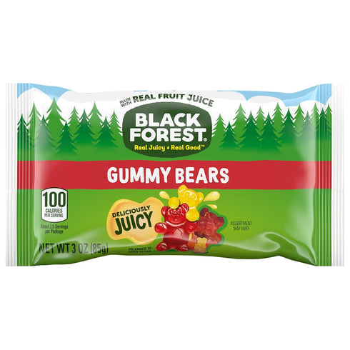 Gummy 3 (Pack 12) Black Forest Bears Candy, Made With Real Fruit Juice, Ounce Pouches