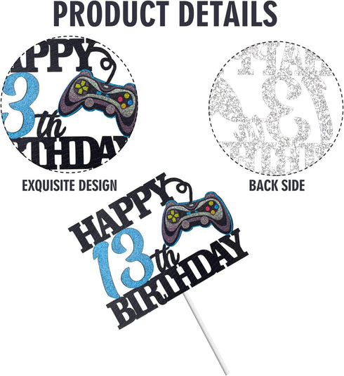 Happy 13th Birthday Video Game Cake Topper - Level 13 Unlocked for Boy's Birthday Decorations